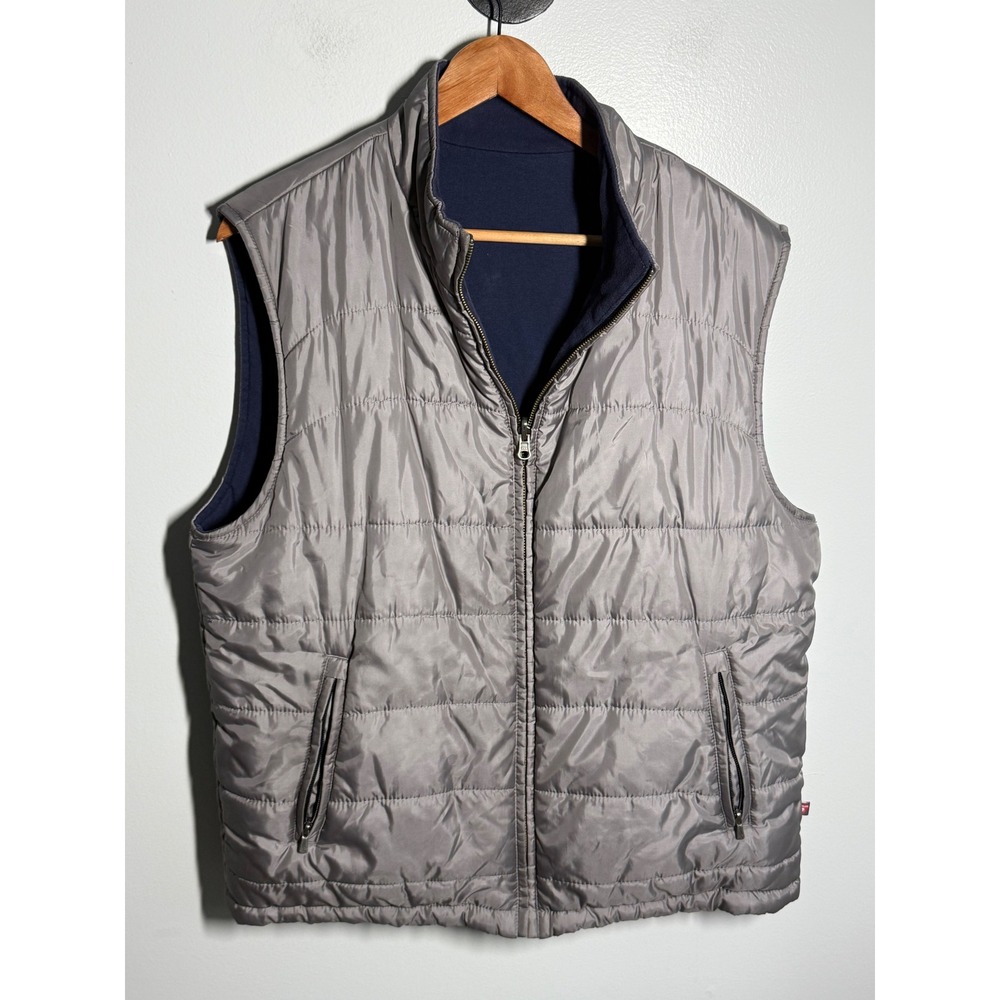 Brooks Brothers Reversible Puffer Vest Mens Large Grey Navy Blue Quilted Zip